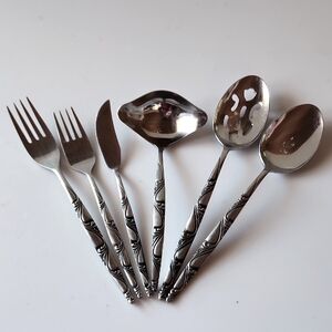 6 Pieces Of Orleans, Elegant Silver Stainless Flatware. Japan
